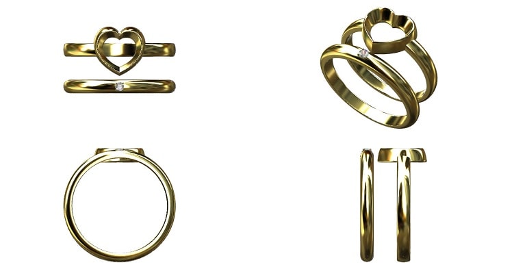 甲丸の指輪とハートモチーフの指輪